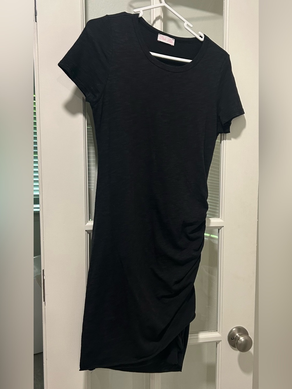 Pink Lily Small Black Short Sleeve Ruched Side Dress